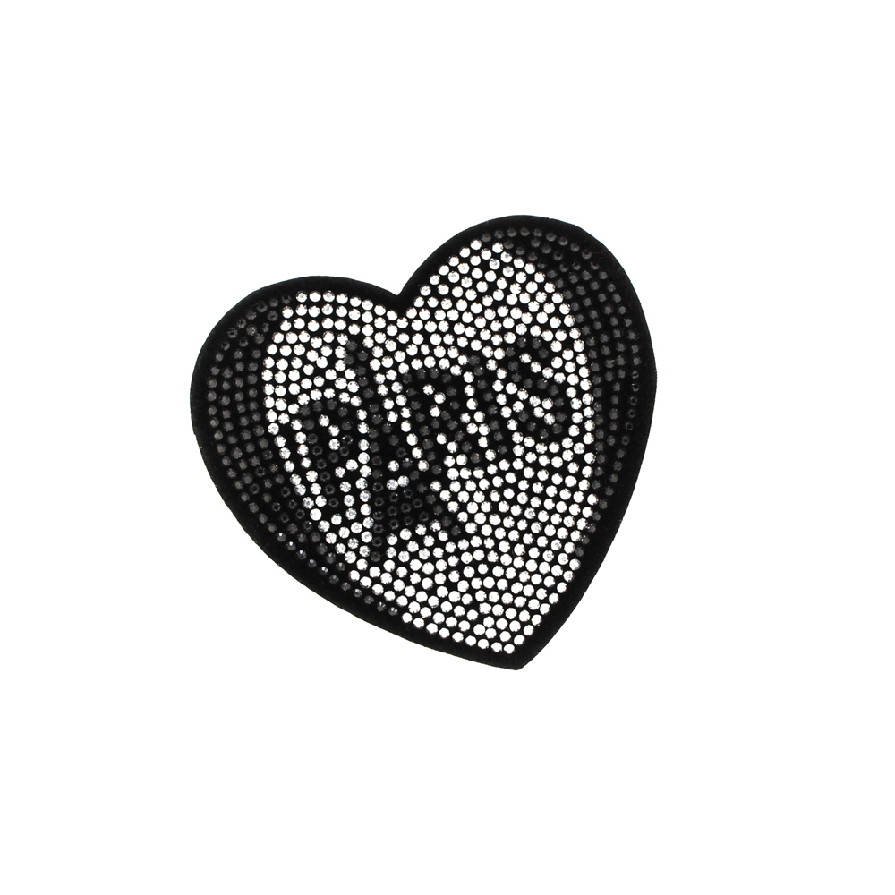 Аппликация пришивная стразы Сердце PARIS 8*8,3см черный и белые камни, шт. Аппликации Пришивные Стразы, Бисер, Металл