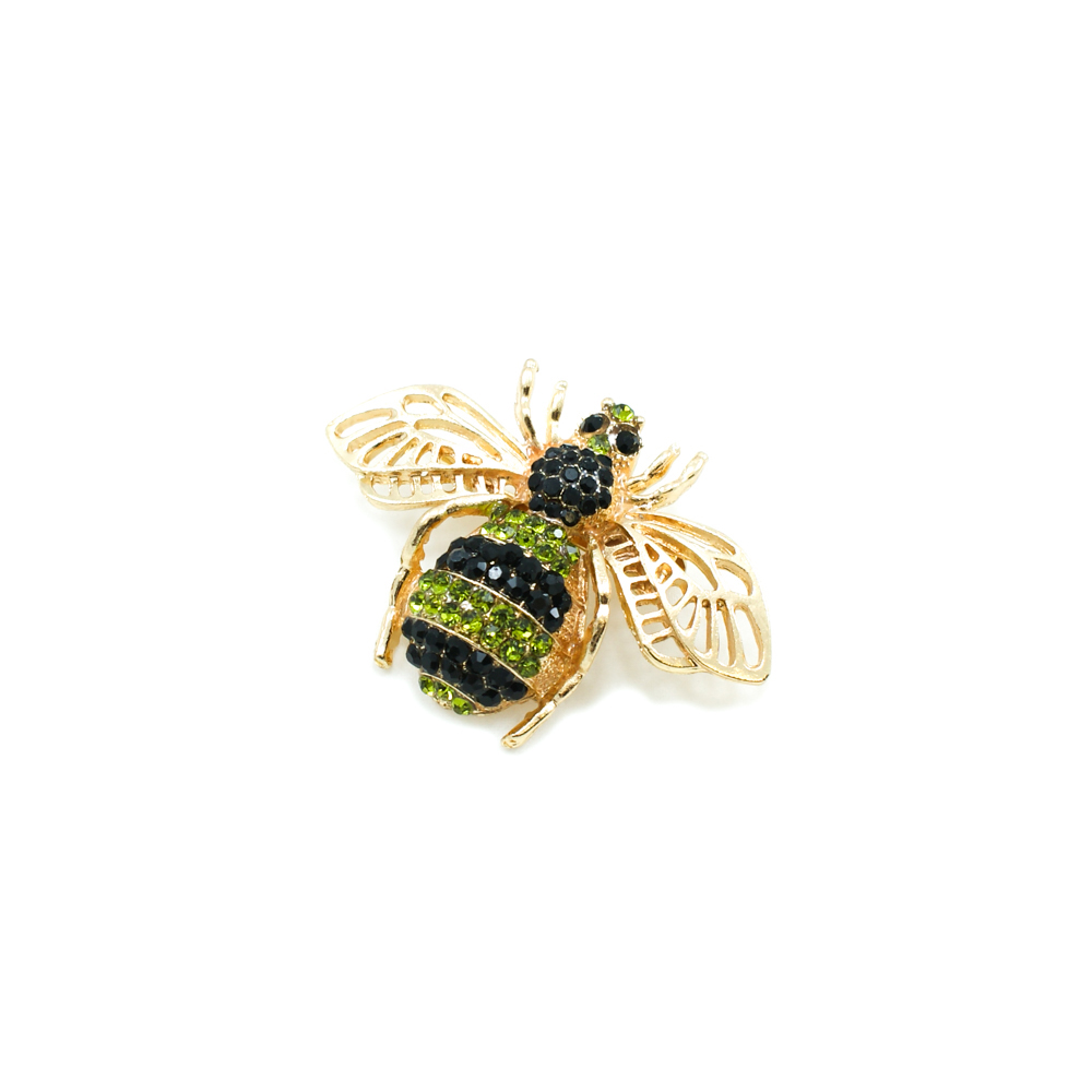 Брошь Пчела 5,5*4см GOLD черные, светло-зеленые камни. Броши